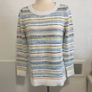 T By Talbots Womens Mixed Yarn Pullover Stripe Long Sleeve Crewneck Sweater
